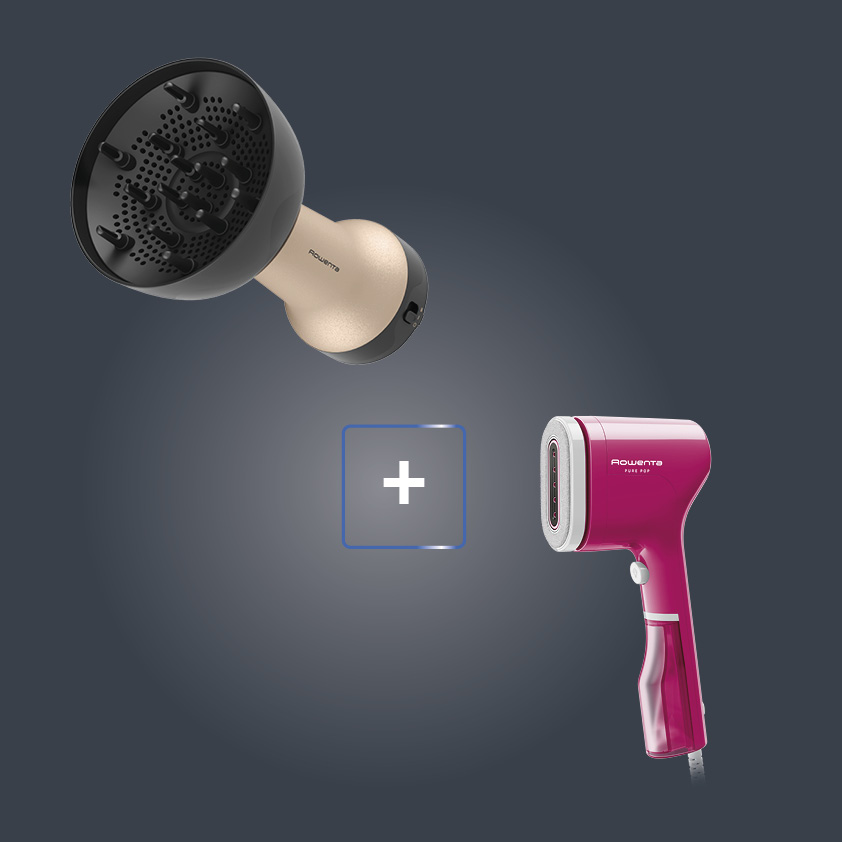 Rowenta Pack Esclusivo Online - Curl Harmony Diffusore Ad Aria Calda 3 In 1 Capelli Ricci + Pure Pop Stiratore Verticale Portatile Pink-image